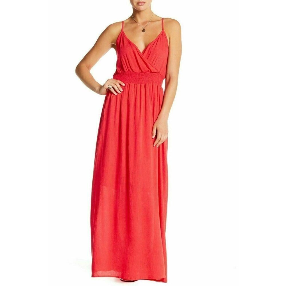 WEST KEI Womens Red Gauze V-Neck Maxi Dress Size S NG21 $70